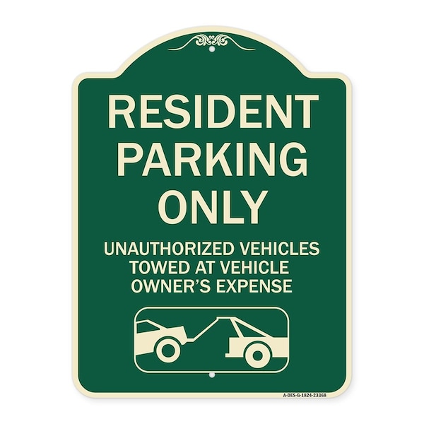 Parking Restriction Resident Parking Only Unauthorized Vehicles Towed at Owner Expense, G-1824-23368